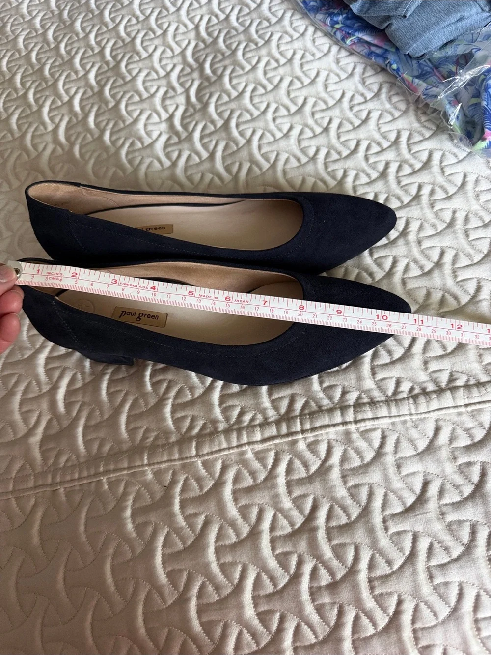 Paul Green Navy Suede Pointed-Toe Block Pump